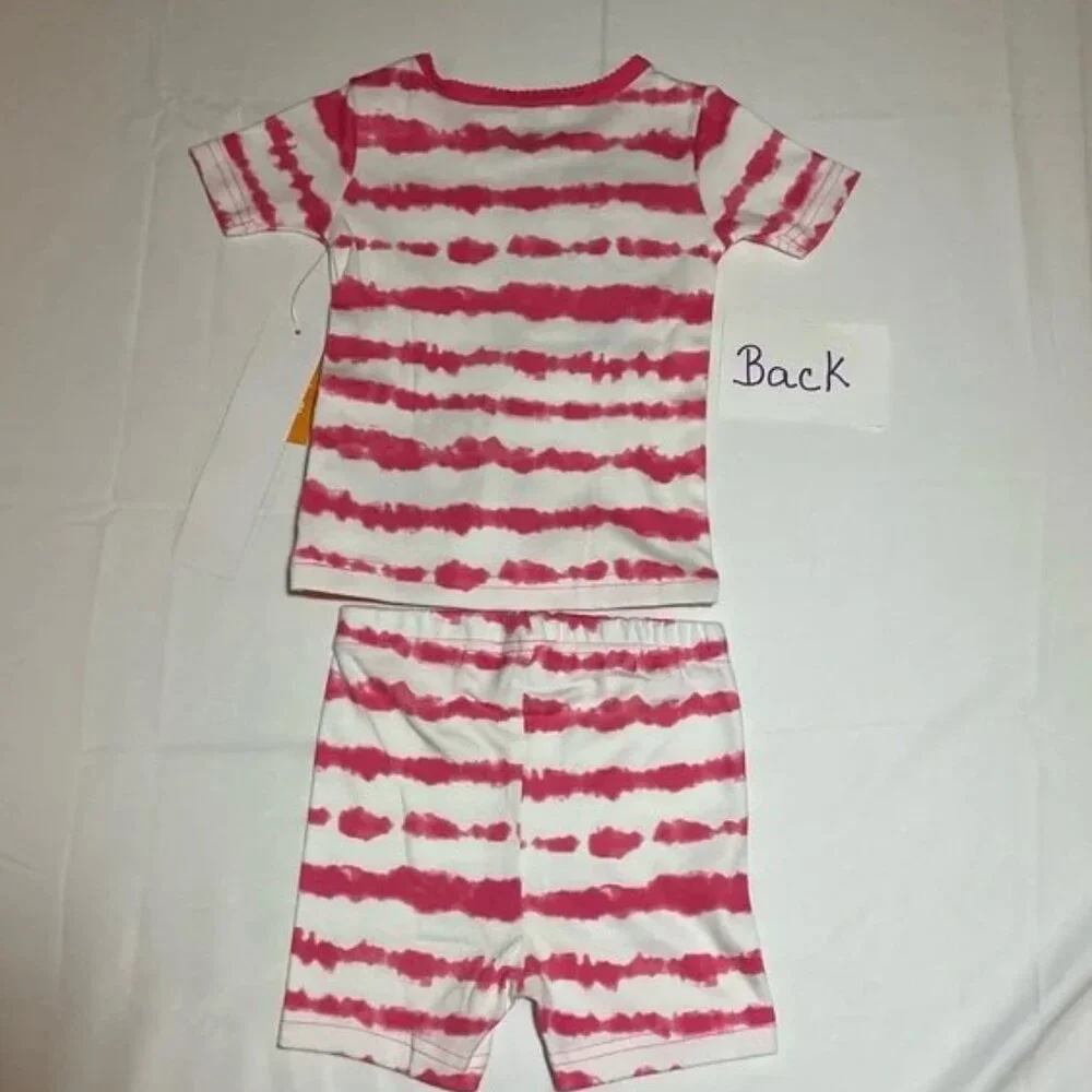 Gymboree Girls 12-18 Months White Pink Monkey Tiger Striped Short Sleeve Pajamas